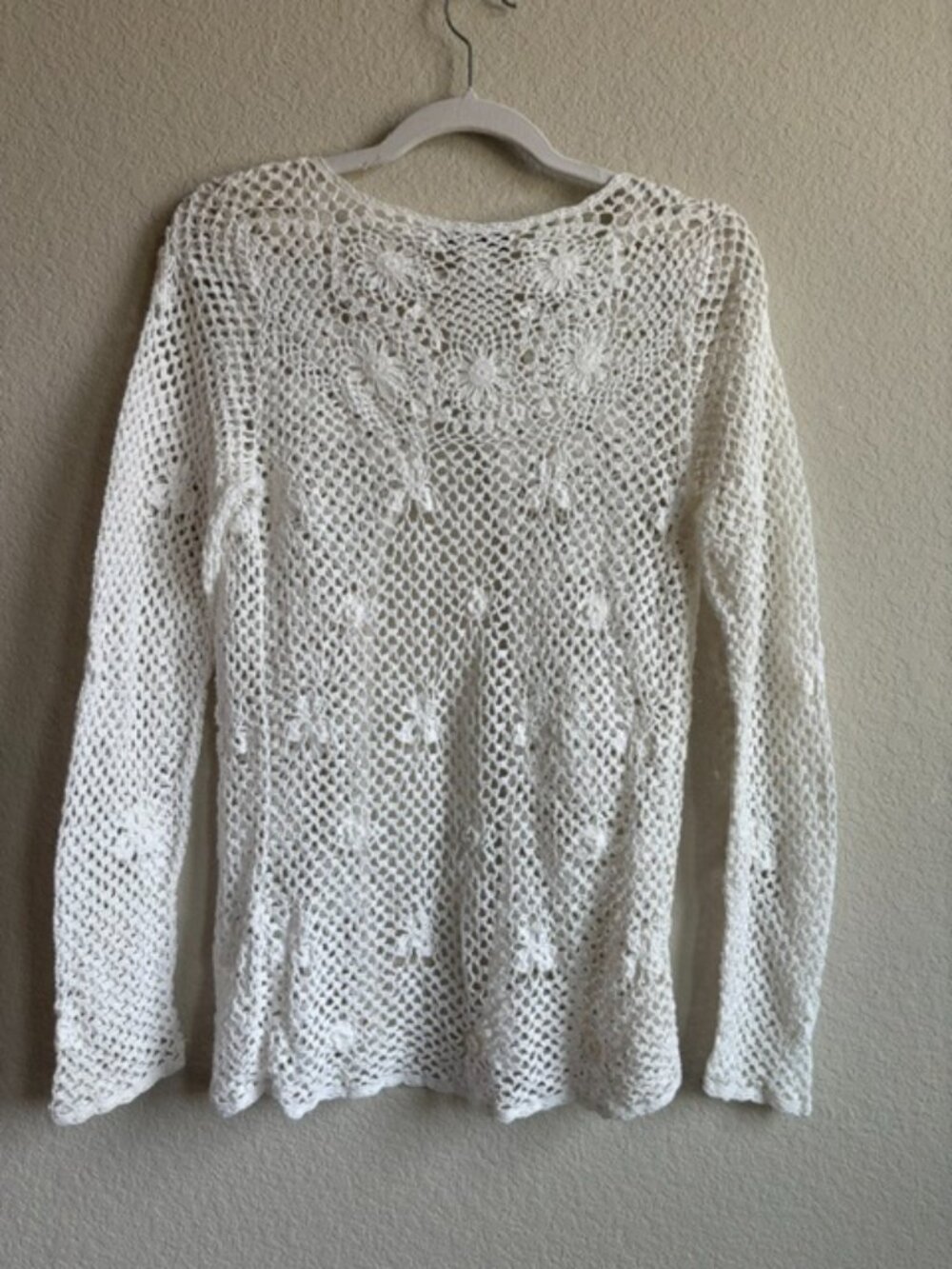 Vintage Casual Corner Crochet White Cardigan Womens Large Y2K Cottagecore FairyV - Picture 4 of 11